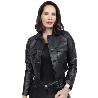 Chaqueta Crop EcoCuero Negro