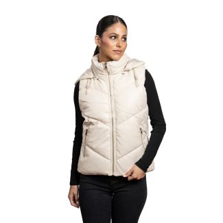 Puffa sin Manga CHG76 Ecocuero Blanco Invierno