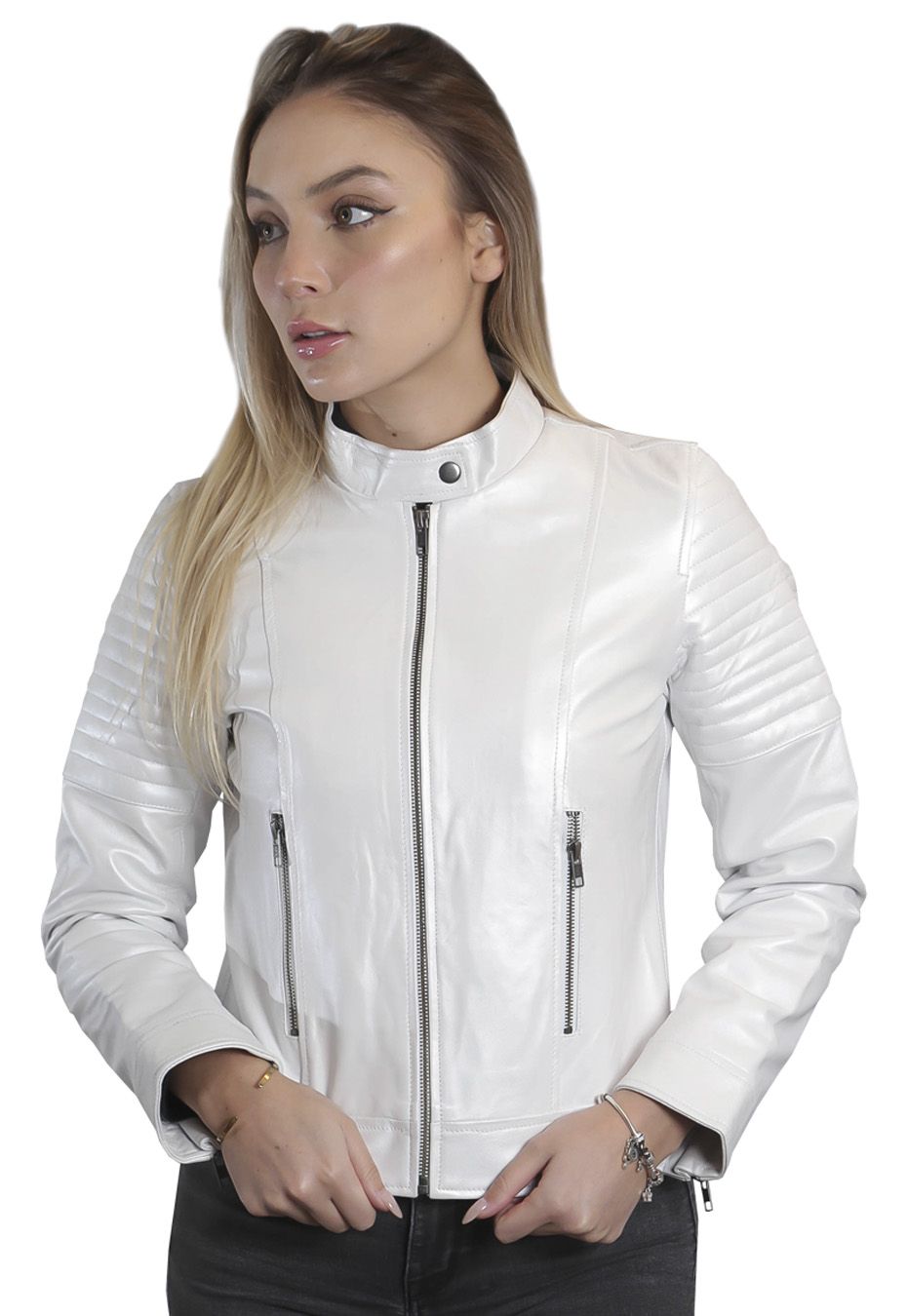Chaqueta piel blanca sales