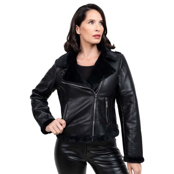 Chaqueta Aviadora CHG68 Ecocuero Negro