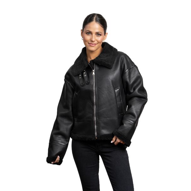 Chaqueta Aviadora CHG78 Ecocuero Negro