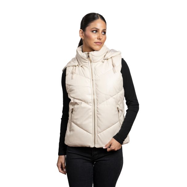 Puffa sin Manga CHG76 Ecocuero Blanco Invierno